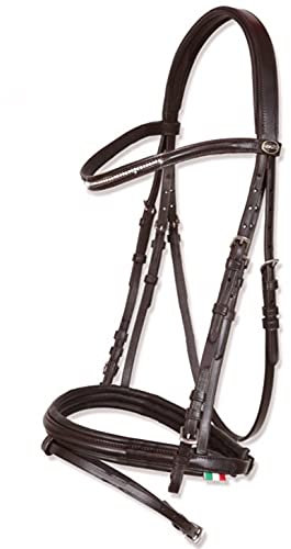 Horses, Zaumzeug mit Stirnband, Nase und Stirnband aus Leder für Pferde. Otranto-Modell mit weicher Polsterung an Nase und Hals. Cob und Full Size, erhältlich in 2 Farben (Braun-Cob)