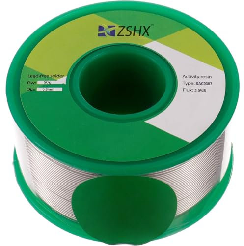 ZSHX Bleifreier Lötdraht Sn99 Ag0.3 Cu0.7 Kolophoniumkern(Rosin Core Solder) Lötdraht zum elektrischen Löten (0.6mm 50g)