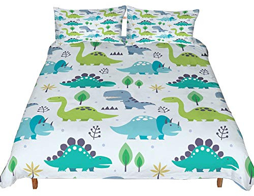BeSpring Boys Cartoon Dinosaur Family Bedding Set Twin Full Queen King Size Bedclothes Duvet Cover Set 3 PCS Bed Linen Set No Filling