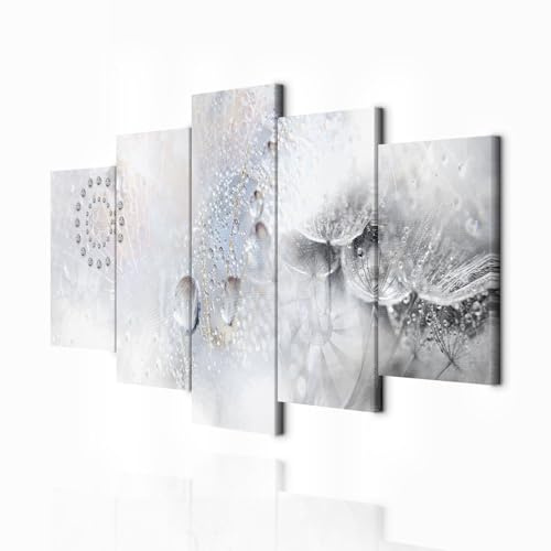 decomonkey Wandbilder Pusteblume 200x100 cm 5 Teilig Leinwandbilder Blumen | Strukturleinwand, Holzkeilrahmen, Bild auf Leinwand, Kunstdruck, Wanddeko, Wohnzimmer, Wanddekoration, Abstrakt