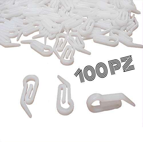 Bricoshopping 100 Ganci per tenda RINFORZATI a proboscide Gancetti paperi da tenda scorrevole e binario da applicare su Riloga fascia fettuccia elefantino tendine da camion bianchi in plastica (Base)