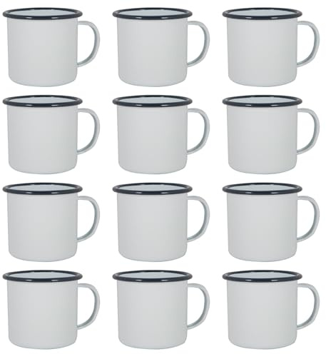 Argon Tableware Weiße Emaille -Tassen - 375ml - Marine - Pack Von 12