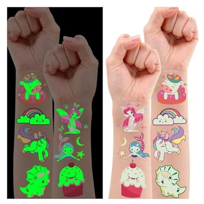 Leesgel Tattoos für Kinder, 140 Stück Leucht Kindertattoos Aufkleber für Mitgebsel Kindergeburtstag, Geschenk Geburtstag Deko Party Kleine Geschenke für Jungen und Mädchen Halloween Deko Kinder