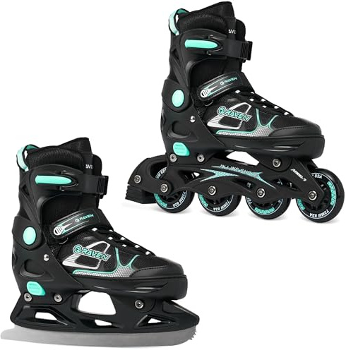 RAVEN 2in1 Schlittschuhe Inline Skates Inliner für Kinder und Erwachsene verstellbar (Spirit Black/Mint, 40-43 (25,5-28cm)