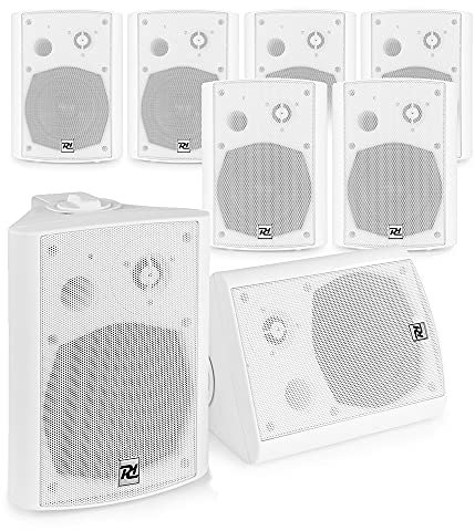 Power Dynamics Wall Mounted Music System, Bluetooth Enabled Active Speaker Kit with 8x White 5.25 DS50A Speakers for Shop, Office, Restaurant & Commercial Background Audio Installation