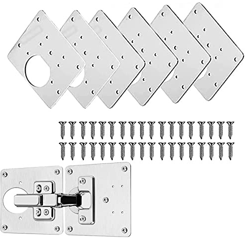 Scharnier Reparaturplatte, 6 Stück Edelstahl Scharniere Reparaturset Küchenschrank Reparaturplatten mit Schrauben für Holzmöbel, Küche, Schranktür, Möbel, Schrankscharnier, mit Schrauben