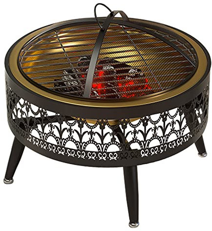 Outdoor Fire Pits Freestanding Charcoal Barbecues for Garden Patio, Cast Iron/Stainless Steel Fire Bowl, Multifunction Charcoal Grill Heater Burner with Spark Protection Mesh for Keep Warm and BBQ(Col
