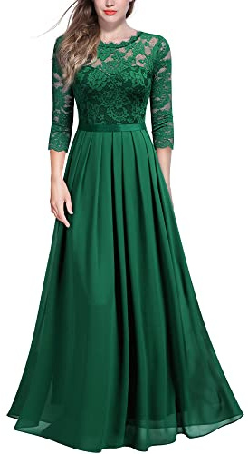 MIUSOL Women's Vintage Floral Lace 3/4 Sleeve Wedding Guest Bridesmaid Maxi Dress