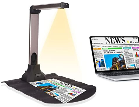 Document Camera, 12MP Book Document Scanner with OCR, Auto-Flatten & Deskew, Capture, Auto Focusing, Portable USB Document Scanner Support Convert to PDF, Word, Excel,TXT
