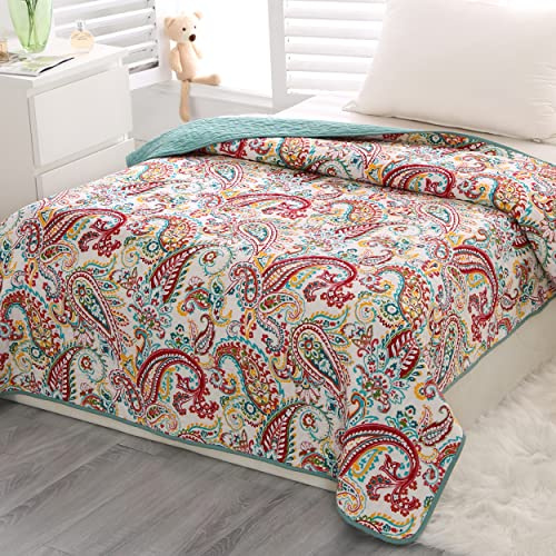 Qucover Colcha para Cama 90,Colcha Acolchado Paisley para Cama 90,Colcha Bouti Algodón Sauve y Cómodo,Cubrecama 150x200cm Verano Ligero Patrón Floral,Manta Sofa Moderno Personalizado