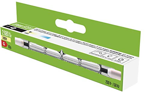 EMOS ECO Halogenstab 118 mm für R7s-Sockel, 11,8 x 1 cm dimmbare Halogenröhre 140W, Warmweiß 3000 K, Helligkeit 2680 lm, Lebensdauer 4000h, 230 V, 140 W, Glas, Transparent, CRI 99, ZE0203