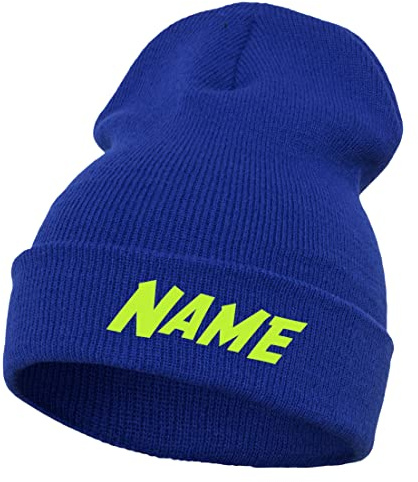 Schnoschi Strickmütze mit Breiten Umschlag (Beanie Mütze) mit Namen Bestickt für Herren, Damen, Jugendliche und Kinder
