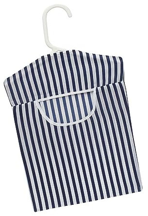 S & S PRODUCTS Peg Bag with Hanger, Easy Hanging Hook, Holds Up to 50 Pegs, Reusable, for Washing Line, Indoor/Outdoor (Blue-White)