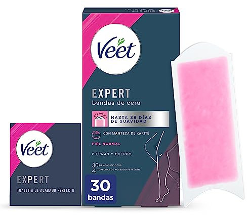 Veet Expert Kaltwachs-Streifen zur Haarentfernung von Beinen und Körper, mit Karitébutter, 30 Streifen