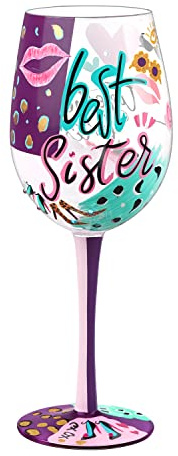 NymphFable Bunte Weingläser Schwestern Personalisiertes Handgemalt Weinglas Geschenk für Frauen mit Geschenkbox, 15oz