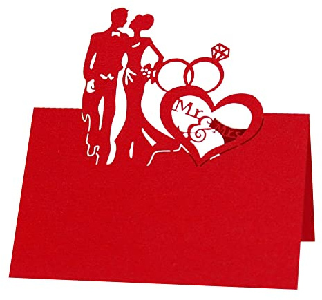 50pcs Cartes de Place 3D Couple Design Cartes de Noms de Table Carte Porte Nom en Papier Vierge Pliables Marque Place Mariage Blanches Décoration de Table pour Fête de Mariage (Rouge)