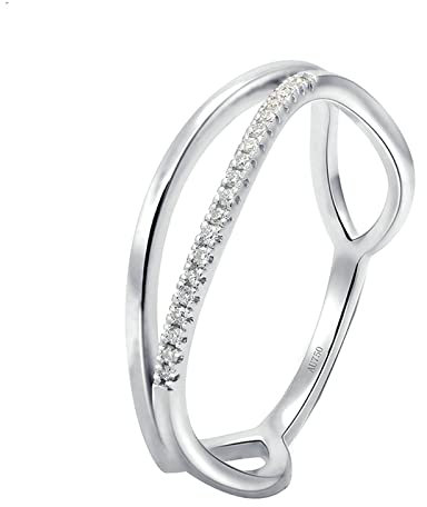 Epinki Echtgold Schmuck Ring Weißgold Au585, Geometrisch Verlobungsring mit Diamant 0.05ct, Rundschliff, 14K Pärchen Ringe Diamantring für Damen, Weißgold, Gr.51