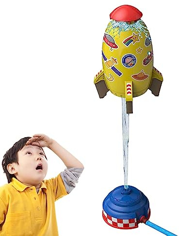 JPSDOWS fusée pour | 360 Rotary Cartoon Sprinkler Rocket Ship | fusée pour garçons Filles, Alvol contrôle la Pression l'eau, Jouet pulvérisation d'été