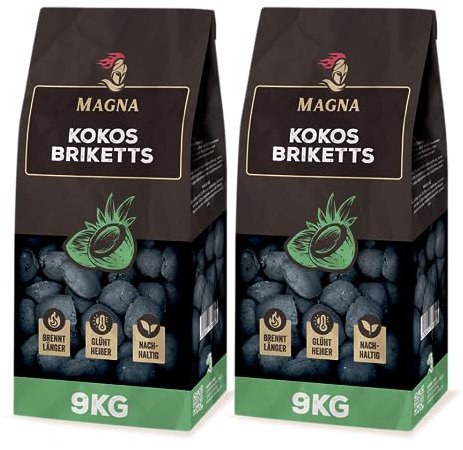 Magna Premium Kokosbriketts - 18 KG - Grillbriketts, Grillketts, Kokoskohle, Cocosbriketts,Kokos Kohle, Briketts - für Holzkohle-Grill, Smoker, Dutch Oven