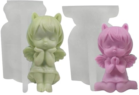 CHENKEE 3D Engel Silikon Kerzenform, 2 Stück Engel Baby Silikon Form DIY 3D Engel Form Engel Fondant Formen Handgemachte Schokoladenform Seifenform Zum Dekorieren Von Kuchen, Duftkerzen, Seife