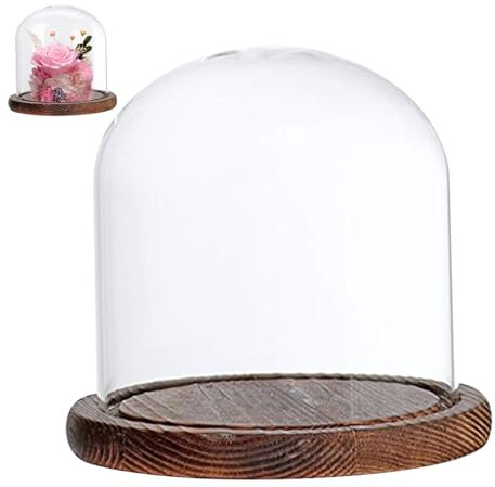 Dôme en verre avec base transparente de 3,5x4,7 pouces à l'épreuve de poussière rétro Dame Dome Home Tabletop Coffee Shop Glass Cloche Glass Dome avec un dôme en verre de base pour une fausse poupée