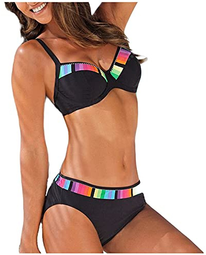 Frankies Bikinis Damen Set - Sexy Push Up Blau Knit Bikini Tanga Hotpants Curvy Summer Sport (A01,XL)