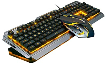 V1 Mechanical Gaming Keyboard and Mouse Set Black Plastic Retro | Backlit, Floating Button Layout, Fn Multimedia Shortcuts, Character Carving, Sandblasting Finish