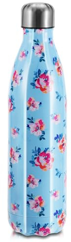 Botella de Agua Acero Inoxidable Doble Reutilizable Botella Termica Aislamiento al Vacío Botellas Sin BPA Mantiene Bebidas 24h frías y 12h Calientes (Flores Azule, 750 ml)