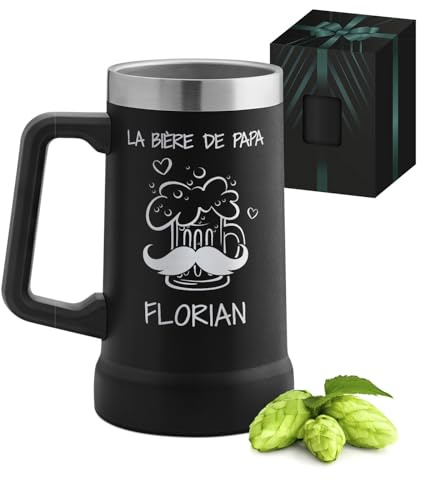 Maverton Mug Isotherme Personnalisable Noir 700 ml, Verre a Biere en Inox | Avec gravure, Boisson Chaude 6h/Froide 10h, Cadeau Personnalisé pour papa, cadeau fete des peres La bière de papa