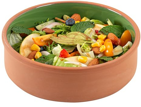 Restaurantware-Terra Tek 34 Ounce Terracotta Cazuelas, 10 Green Glazed Clay Pots For Cooking - Oven-Ready, Microwavable, Terracotta Serving Pots, Dishwashable, For Cooking And Serving