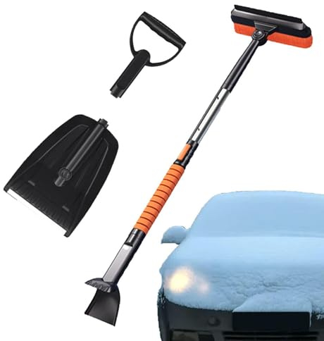 LearnLyrics Raschietto per ghiaccio | Set neve – Paletta per auto estraibile portatile con manico in alluminio ispessito, frusta pieghevole con grande capacità per vialetti, garage