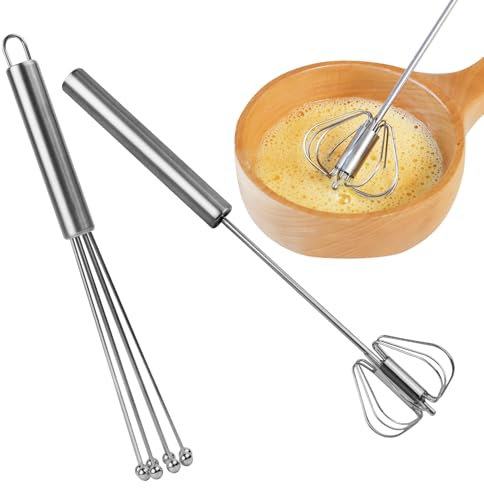 Schneebesen Edelstahl Klein, 2 StüCk RüHrblitz, Halbautomatischer Schneebesen, Schneebesen Halbautomatisch klein, Metall Mini Rührbesen Set, Drehbarer Push Mixer Rührer zum Whisk, Schlagen, RüHren