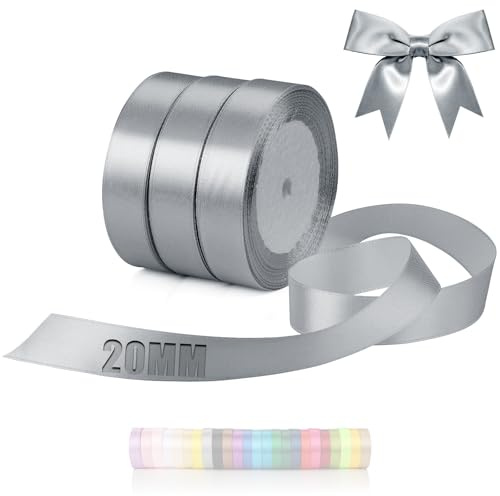 TXXATX 66m Schleifenband Silbergrau Satinband Deko 20mm Geschenkband Breit | Ribbon Band Silbergrau, für Hochzeit, Stoff Geschenk, Taufe, Geburtstag, Geschenkverpackung, Weihnachtstischdeko