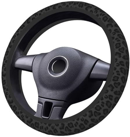 BelleVive Coprivolante elastico con stampa leopardata e nera, antiscivolo, traspirante, in neoprene, accessori per auto, stampa leopardata per auto e camion