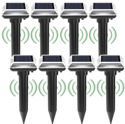BAIFULAI Ahuyentador de topos solar, 8 unidades, ahuyentador de topos, ahuyentador de roedores por ultrasonidos, IP66 resistente al agua, para topos, gopher serpientes y otras plagas (negro)