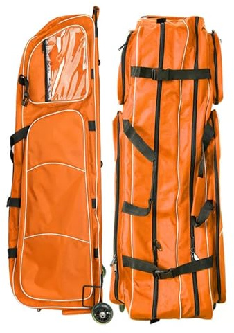 LXRHLIKG Fechtdeichselradtasche, Fechtsack mit Mehreren Taschen Und Rollen, wasserdichte Schwerttaschen aus 1680D Oxford-Stoff, Tragbare Fecht-trainingsausrüstung(Orange)