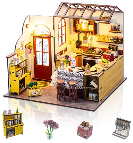 Cuteefun Kit DIY Casa in Miniatura per Adulti da Costruire, Modello di Mini Casa Fai-da-Te con Mobili Strumenti, Idea Regali Artigianale Creativi per il Regalo di Natale(Cucina)