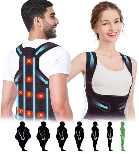 WVWMYM Corrector Postura Espalda, 8 Imanes Back Posture Corrector, Espalda Recta Soporte Ajustable Cuello, Hombros, Espalda, Corrección Escoliosis y Joroba Proporciona Forma Mujer Hombre