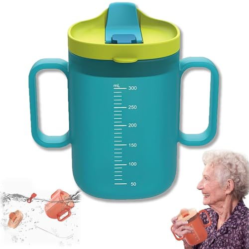 Senioren-Wasserbecher, Senioren-Trinkbecher, 300 ml, auslaufsicherer Becher mit Griffen, perfekt für ältere Menschen, Patienten, Schwangere und Behinderte (Blau)
