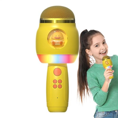 Microfono per karaoke – Microfono wireless per bambini con luci LED, portatile, per casa e all'aperto