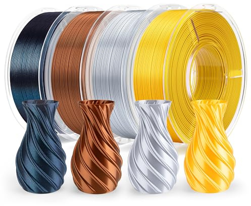 ELEGOO Silk PLA Filament Bundle 1.75mm, Glänzendes Mehrfarbig 3D-Druckerfilament PLA Mit Hoher Maßhaltigkeit, 4 Pack 250g Spulen Silk Gold/Silk Silbergrau/Silk Kupfer/Galaxy Schwarz