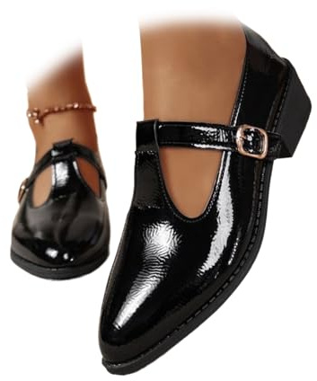 Mary Jane - Scarpe da donna, in pelle PU, classiche, con cinturino a T, senza lacci, casual, eleganti e per ufficio e lavoro