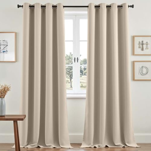 Vangao Vorhänge Blickdicht mit Ösen H245xB140cm 2er Set Gardinen Beige Wohnzimmer Schlafzimmer Kinderzimmer Verdunklungsvorhänge, Modern Ösenvorhang Blackout Curtain Thermovorhang