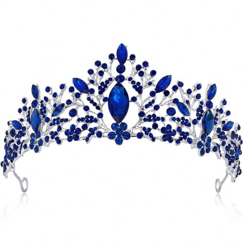 VICASKY Blaue Brautkrone Strass Kopfschmuck Damen Blau Diadem Blau Silber Vintage Brautkopfschmuck Für Hochzeit Party Fotografie Und Show