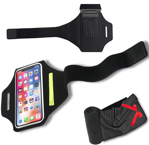 Brazalete Deportivo Running + Toalla Fría de Regalo Porta Móvil Ajustable para Correr y Entrenar Compatible con iPhone 16 Pro Max 15 14 Plus Galaxy S25 Ultra S24 S23 hasta 6.9 Reflectante y universal