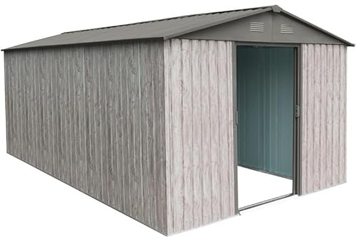 X-Metal Abri de Jardin Métal WoodTouch 11m² | Beige, Acier Galvanisé, Double Porte Coulissante, Ventilation | 301x367cm, Kit Ancrage Inclus, Résistant Neige
