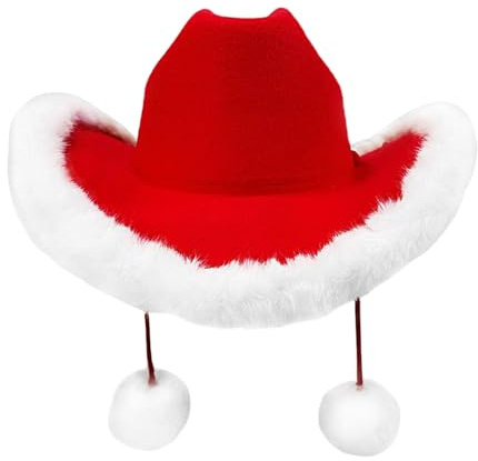 Generisch Rote Cowboy Hüte - Weihnachtsmann Kostüm | Roter Cowboy Hut mit weißem Plüschbesatz | Für Erwachsene Kinder Western Party Urlaub Foto Requisiten Halloween Disco