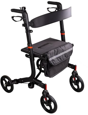 RIDDER – Rollator EasyComfort | Faltbarer Gehwagen mit höhenverstellbaren Griffen, breitem Sitz & Rückengurt. Gehhilfe mit abnehmbarer Einkaufstasche & Gehstockhalter | Belastbar bis 125kg