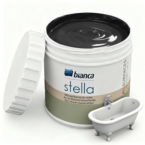 Bianca Stella Badewannenlack Ohne Schleifen - Wasserbasierter Parfümierter Sanitärlack für Badewanne, Waschbecken, Duschwanne & Emaille - Schwarz, Glänzend, Kratzfest, Hochdeckend, 500ml