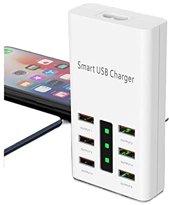 Chargeur USB, Mobile Phone6 ​​Port Fast Charge 3.0USB Chargeur 30W 2A Chargeur Adaptateur secteur Multi Port USB Hub Station de charge Base Desktop Home